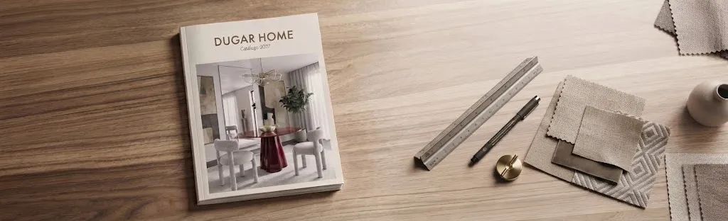 Catálogo Dugar Home 2027 con muestras de tejidos para profesionales