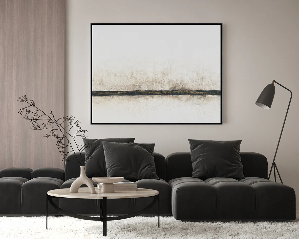 Cuadro abstracto sobre sofá en proyecto de interiorismo - Valencia