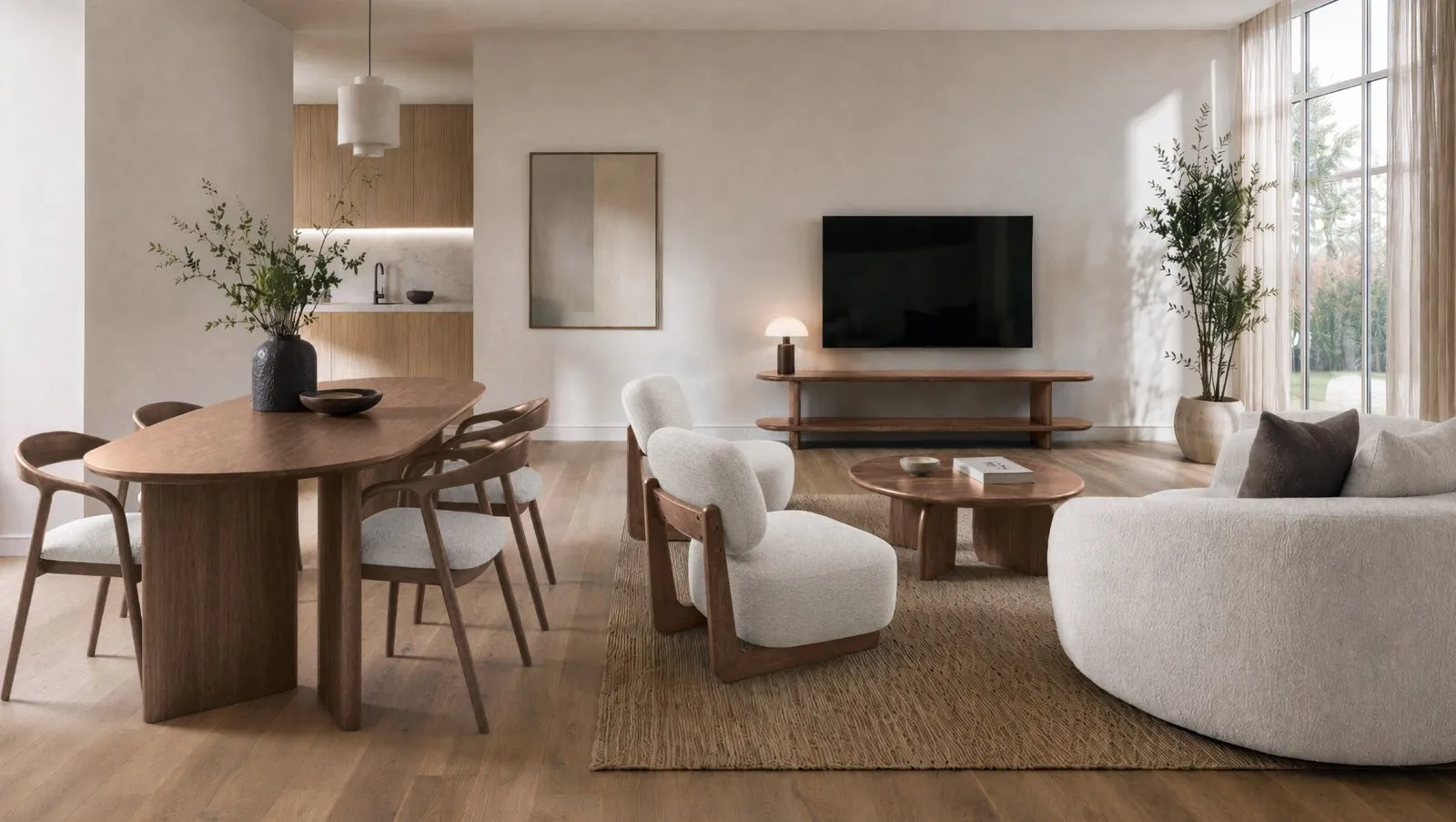 Salón y comedor amueblados con Dugar Home